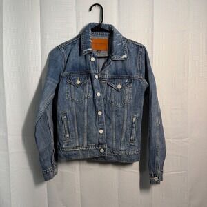 Lucky Brand Tomboy Trucker Jacket XS Blue Distressed Denim‎ Jacket